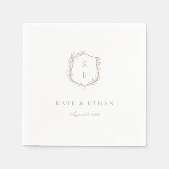 Botanisches Wappen Monogramm Hochzeit Serviette (Vorderseite)