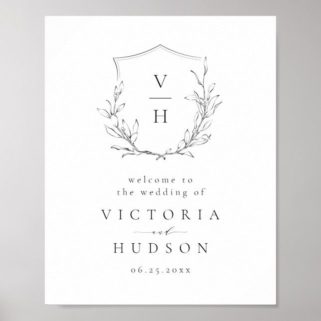Botanisches Wappen Monogramm Hochzeitszeichen Poster (Vorne)