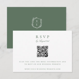 Botanisches Wappen-Monogramm QR-Code Hochzeits-RSV Einladung