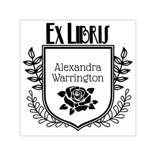 Botanisches Wappen Rose Ex Libris Buchname Permastempel