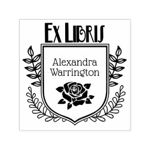 Botanisches Wappen Rose Ex Libris Buchname Permastempel