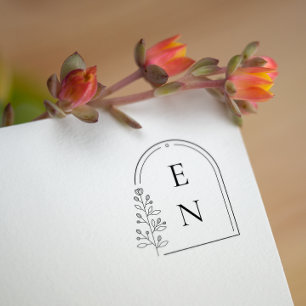 Botanisches Wappenmonogramm Personalisierte Hoch Gummistempel