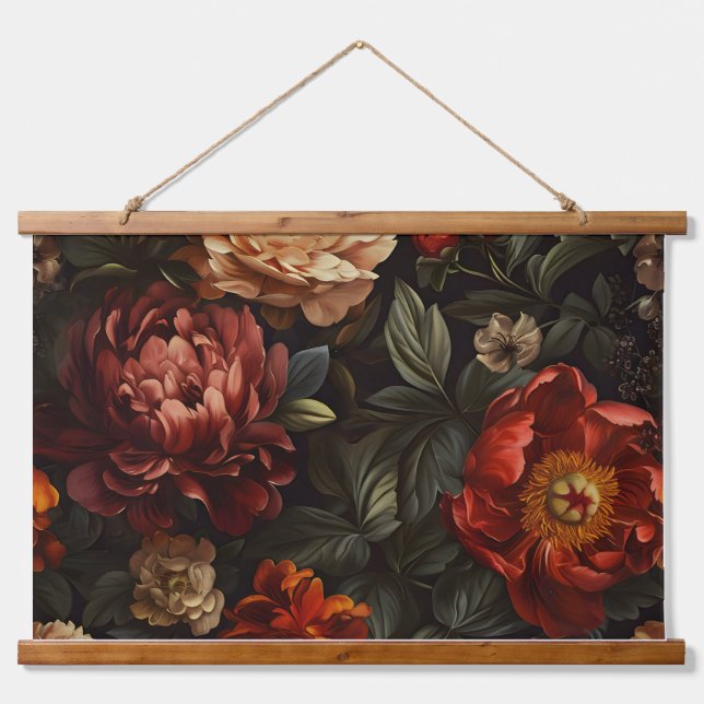 Botanisches Weihnachten aus knackiger Erde Wandteppich Mit Holzrahmen (Vorne)