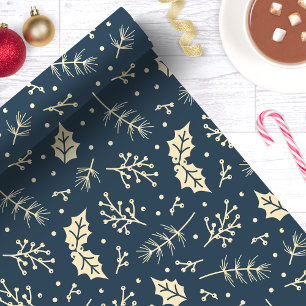 Botanisches Weihnachtsfest in blauen Blättern Geschenkpapier