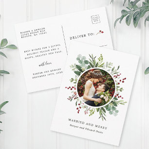 Botanisches Weihnachtsgrün Verheiratet und fröhlic Postkarte