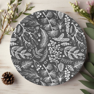 Botanisches Weihnachtslaub-Kiefer-Beeren-Muster Pappteller