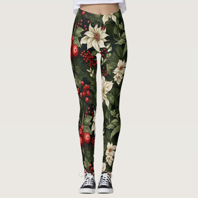 Botanisches Weihnachtsmuster Leggings (Vorderseite)
