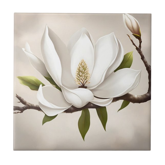 Botanisches Weißes Magnolia Fliese (Vorderseite)