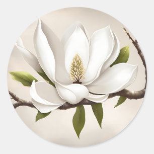 Botanisches Weißes Magnolia Runder Aufkleber