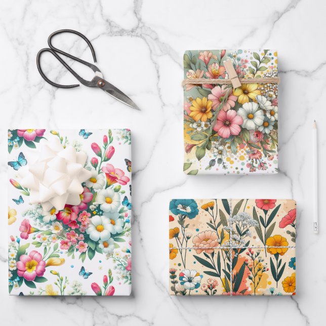 Botanisches Whimsisches Blut 3 Geschenkpapier Set (Vorderseite)