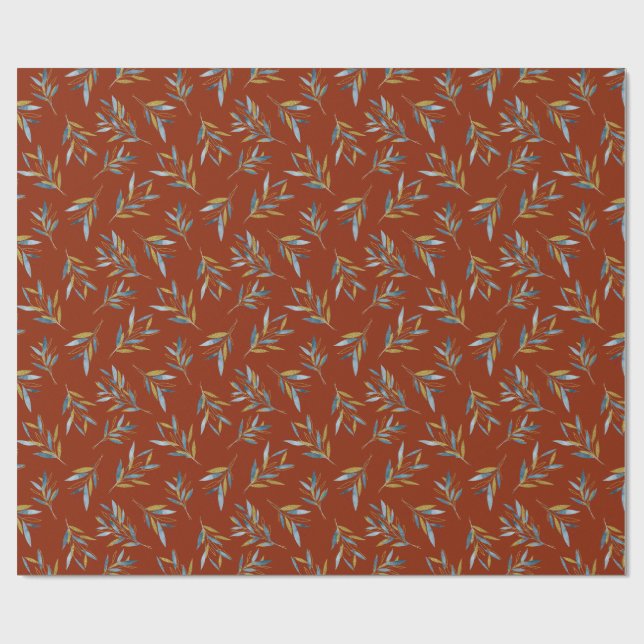 Botanisches Wiederholmuster aus Twigs mit Gold Geschenkpapier (Flach)