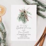 Botanisches Winter-Brautparty Einladung<br><div class="desc">Feiern Sie die zukünftige Braut mit dieser minimalistisch rustikalen Braudusche mit einer floralen Aquarellstruktur aus Kiefernbeeren,  roten Beeren und Eukalyptus-Blätter. Mit eleganter Handschrift Kalligraphie.</div>