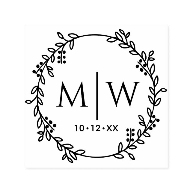 Botanisches Wraath-Two-Anfangs-Wedding-Monogramm Permastempel (Design)