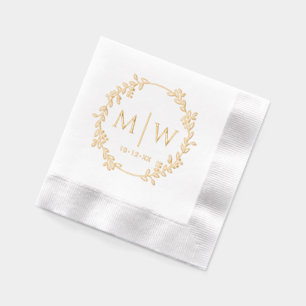 Botanisches Wraath-Two-Anfangs-Wedding-Monogramm Servietten Mit Folie