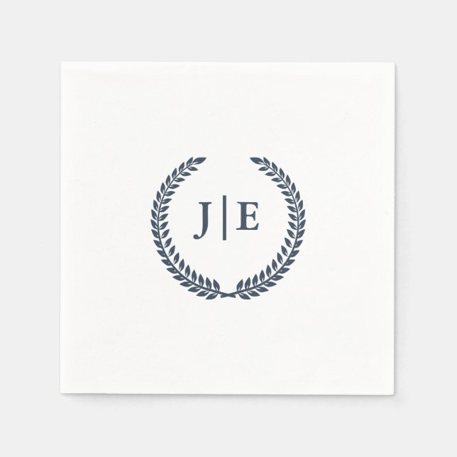Botanisches Wreath Blue Classic Monogram Wedding Serviette (Vorderseite)