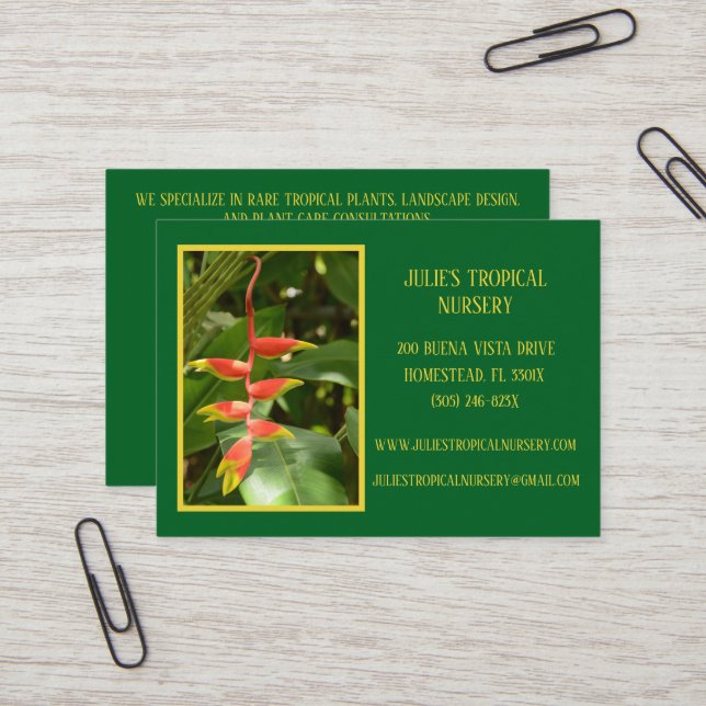 Botany Green Pflanze Kinderzimmer Tropische Pflanz Visitenkarte (Vorderseite/Rückseite Beispiel)
