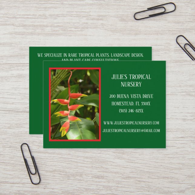 Botany Green Pflanze Kinderzimmer Tropische Pflanz Visitenkarte (Vorderseite/Rückseite Beispiel)