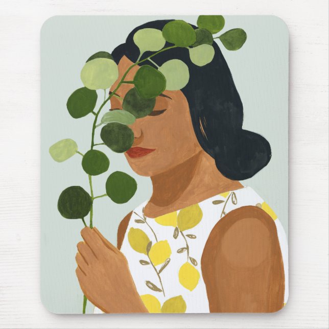 Botany Portrait - Frau mit Grün Mousepad (Vorne)