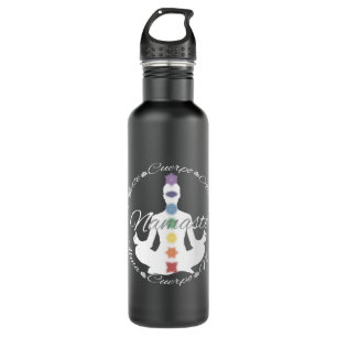 Botella De Agua Yoga Loto Chakras Namaste Blanca Edelstahlflasche