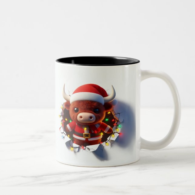 Both Side 3D Christmas Wird Merry Christmas Mug Zweifarbige Tasse (Rechts)