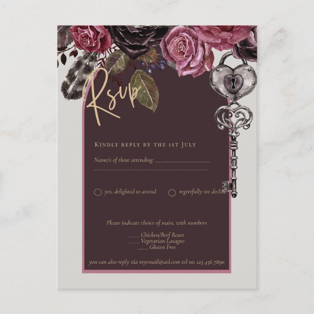 BOTHIC ROSE Burgund Hochzeit im Herbst Postkarte (Vorderseite)