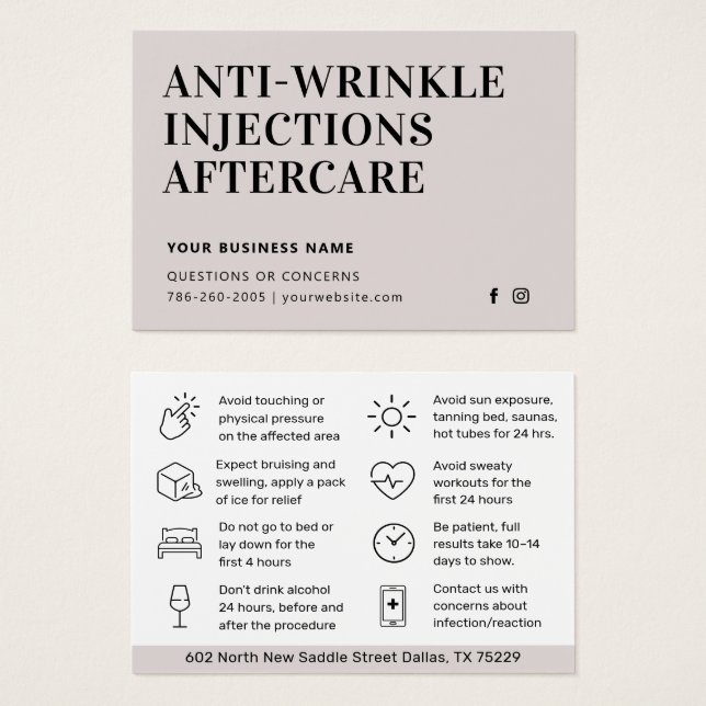 Botox Anti-Falten Injektionen Lux Aftercare Card (Vorne & Hinten)