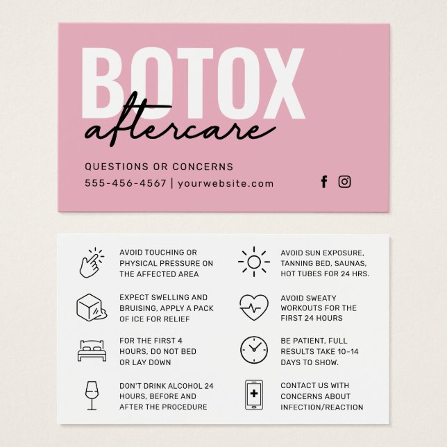 Botox Filler Injektionskarte nach der Behandlung (Vorne & Hinten)