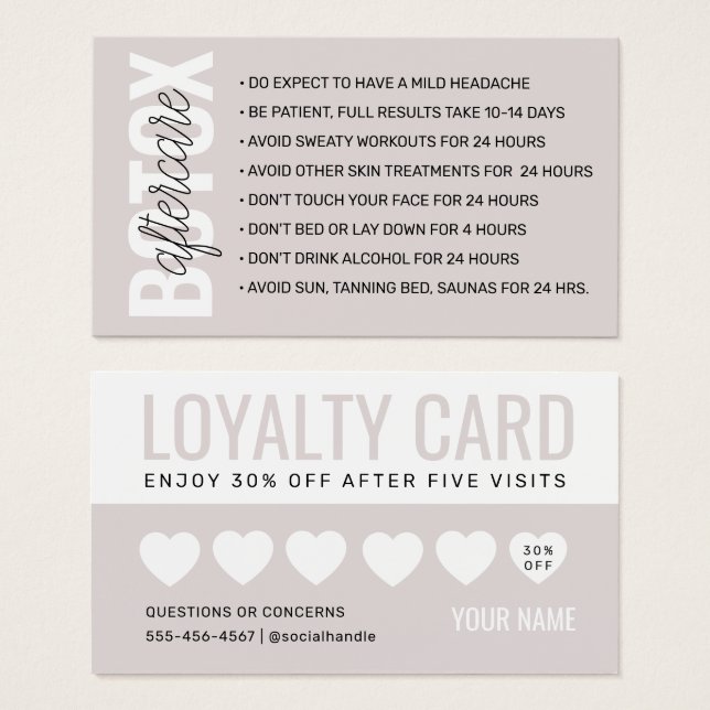 Botox Filler Injektionskarte nach der Behandlung (Vorne & Hinten)