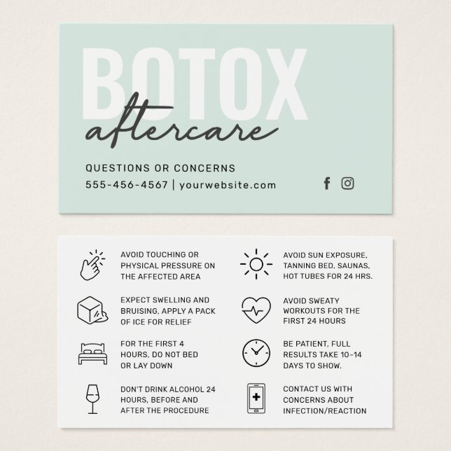 Botox Filler Injektionskarte nach der Behandlung (Vorne & Hinten)