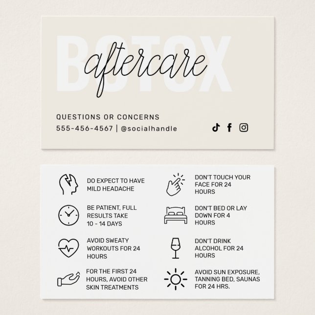 Botox Filler Injektionskarte nach der Behandlung (Vorne & Hinten)