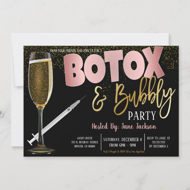 Botox und Bubbly Party Einladung (Vorderseite)