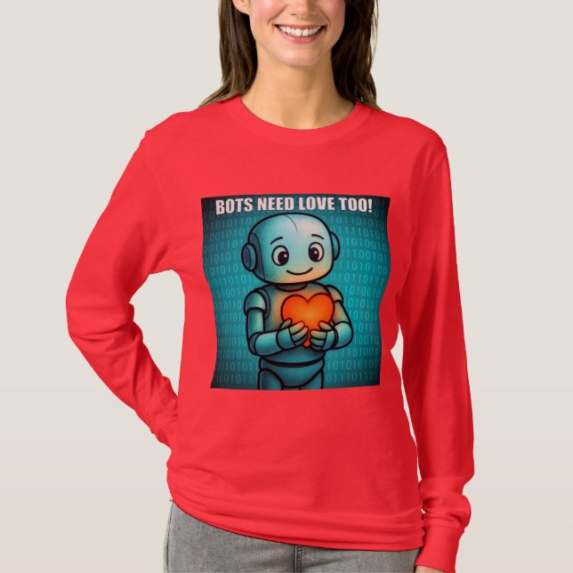 Bots Need Love Too - Women's Bright Red Lng Sleeve T-Shirt (Vorderseite)