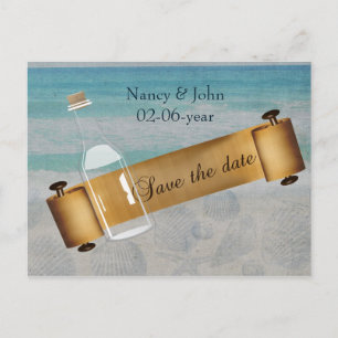 Botschaft bei einer Hochzeit am Flaschenstrand Ankündigungspostkarte