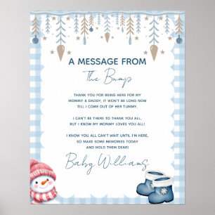 Botschaft vom Babybauch Winter-Babyparty-Schild Poster