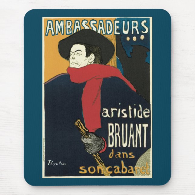 Botschafter, Artistide Bruant von Toulouse Lautrec Mousepad (Vorne)