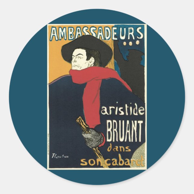 Botschafter, Artistide Bruant von Toulouse Lautrec Runder Aufkleber (Vorderseite)