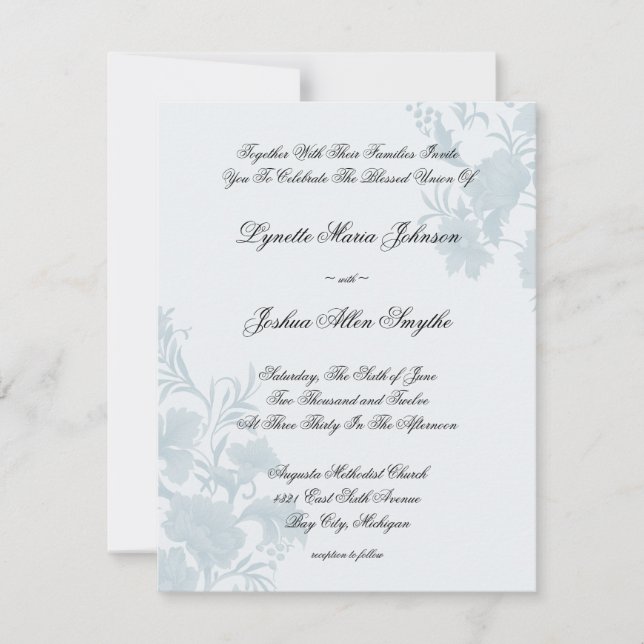 Botschafts-blaue Hochzeits-mit Blumeneinladungen Einladung (Vorderseite)