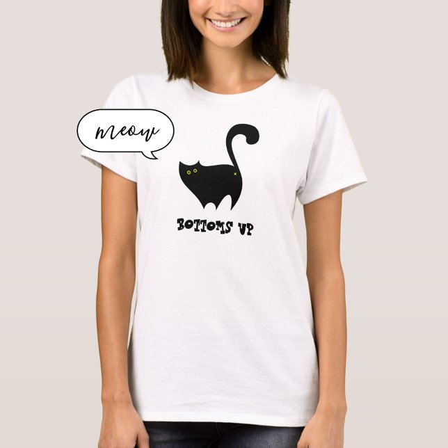 Botsos Up Black Cat Niedlich Funny Cheeky Cartoon T-Shirt (Von Creator hochgeladen)