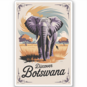 Botswana Elephant Illustration Travel Art Vintag Aufkleber