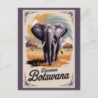 Botswana Elephant Illustration Travel Art Vintag