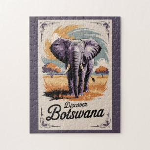 Botswana Elephant Illustration Travel Art Vintag Puzzle