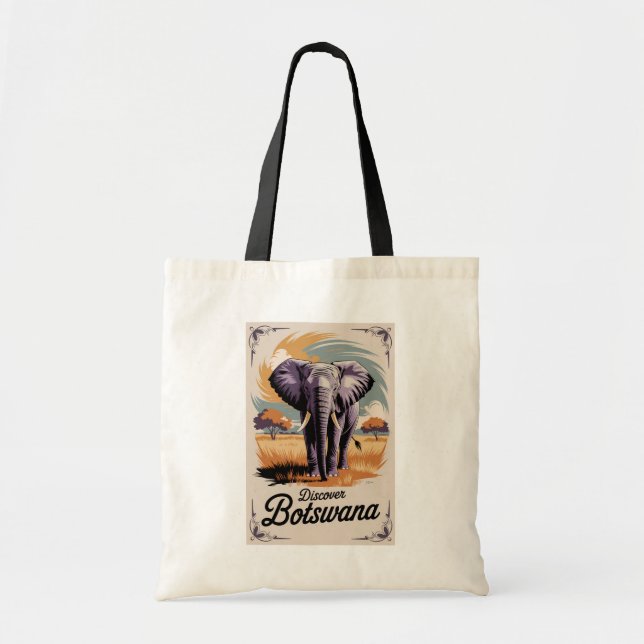Botswana Elephant Illustration Travel Art Vintag Tragetasche (Vorne)