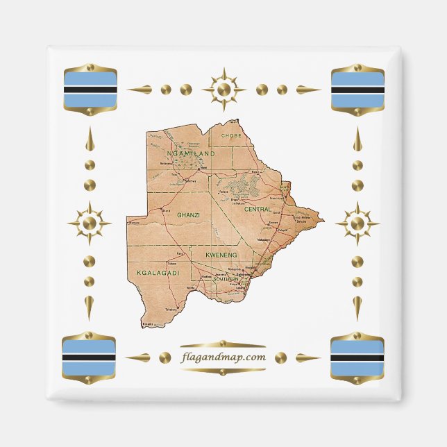 Botswana Map + Flags Magnet (Vorne)