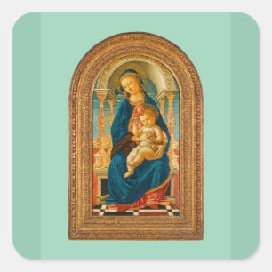 Botticelli (1445-1510) Madonna & Child Enthroned Quadratischer Aufkleber
