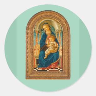 Botticelli (1445-1510) Madonna & Child Enthroned Runder Aufkleber