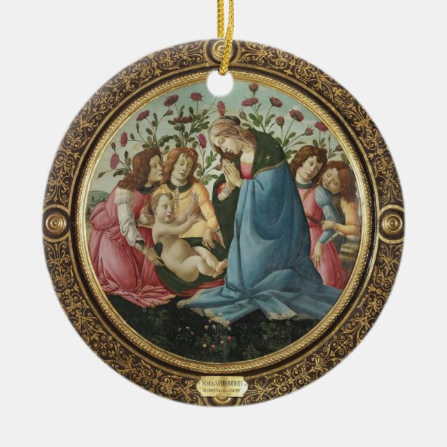 Botticelli Madonna and Child 4 Angels Red Roses Keramik Ornament (Vorne)