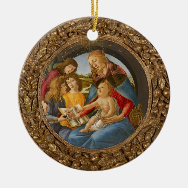 Botticelli Madonna Magnificat Kind 3 Sterne Keramik Ornament (Vorne)