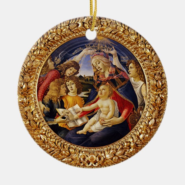 Botticelli Madonna von Magnificat Kind und Angelo Keramik Ornament (Vorne)