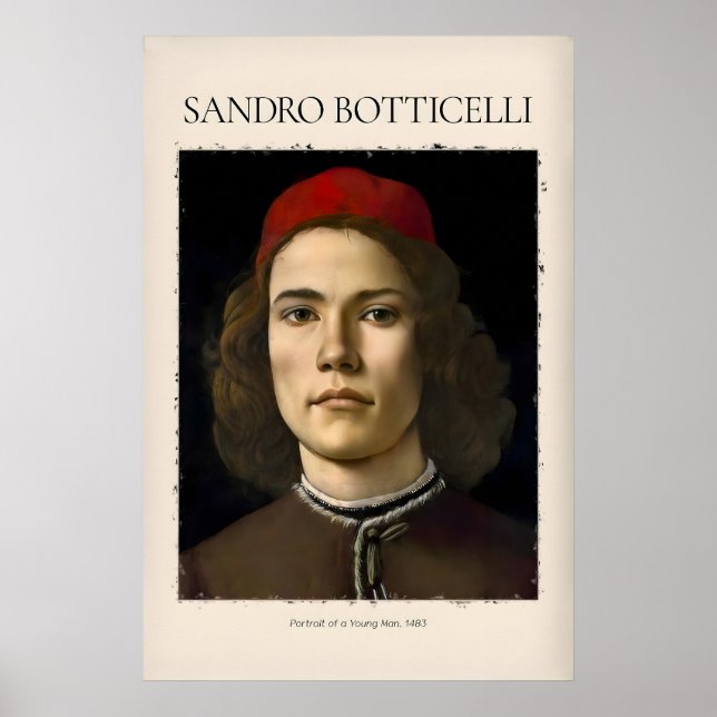 Botticelli Porträt junger Mann rote Mütze 1483 Kun Poster (Vorne)