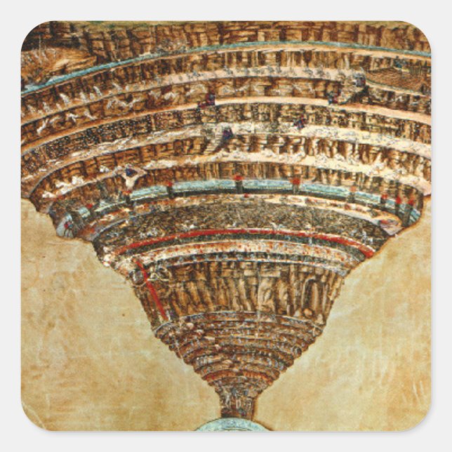 Botticelli's Inferno Karte - Dante Quadratischer Aufkleber (Vorderseite)